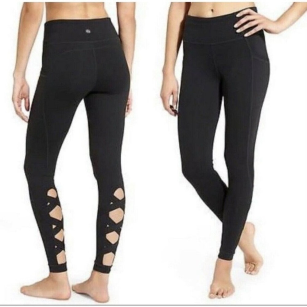 Athleta High Rise Cut Out Chaturanga Legging size S lace Up black